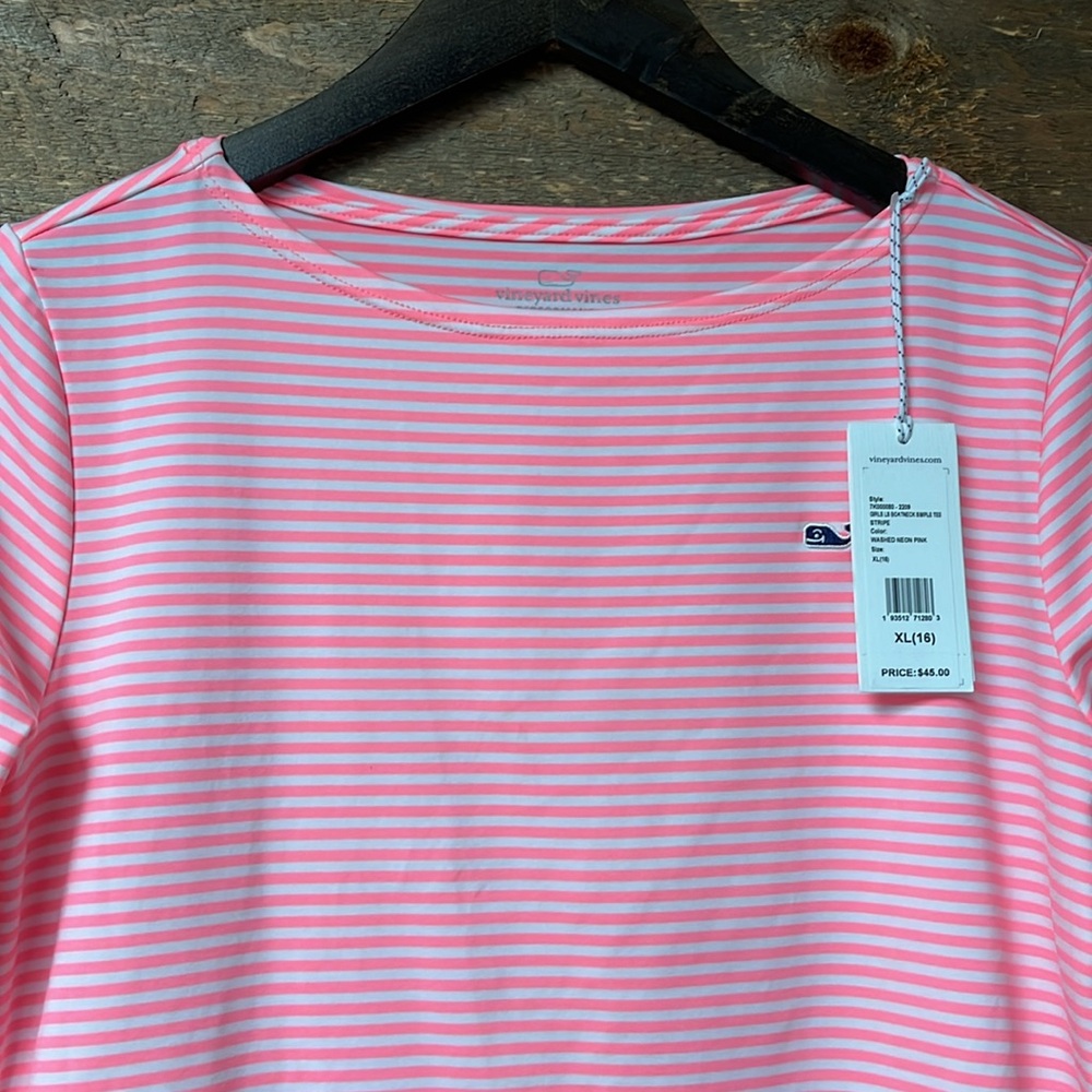 Vineyard Vines Performance Pink White Stripe Long Sleeve Spandex Top NWT Girls - Picture 2 of 5